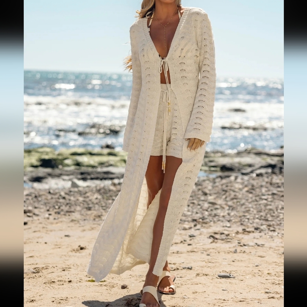 Cupshe Set Crochet Kimono One Size Cover Up And Small Short